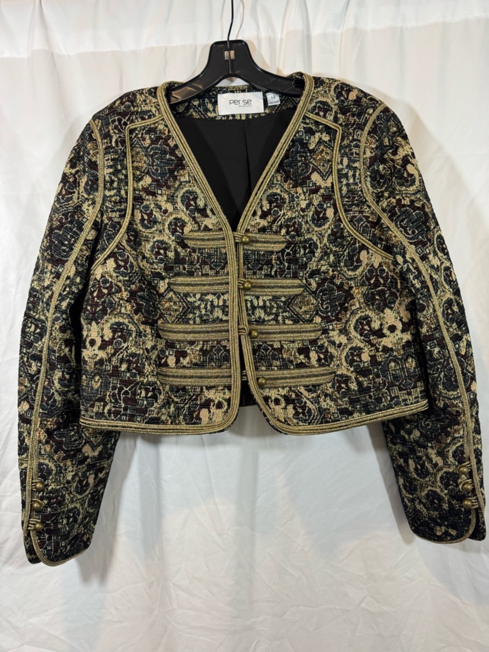 Carlisle Black and Gold Brocade Military-Style Cropped Jacket 14